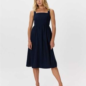 Quince Women 100% European Linen Fit & Flare Midi Dress Deep Navy M